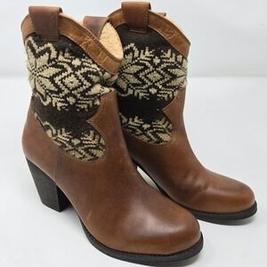 Gianni B Women's Brown Leather Western Cowboy Boots Knit Snowflake Size 9M